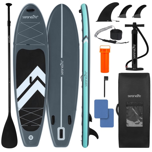 SereneLife 10’ Inflatable Stand Up Paddle Board with Premium SUP Accessories - 32” Wide Stable Design with Non-Slip EVA Deck Pad, for Youth and