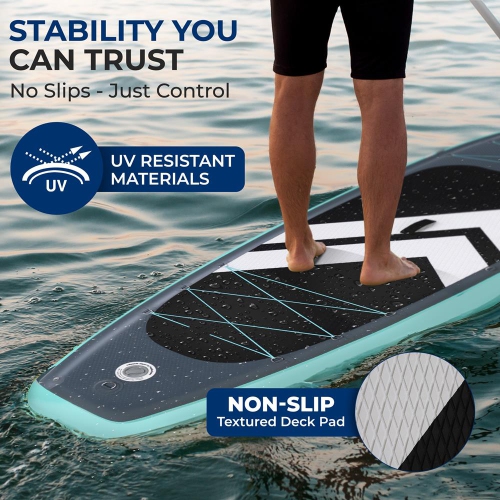 SereneLife 10’ Inflatable Stand Up Paddle Board with Premium SUP Accessories - 32” Wide Stable Design with Non-Slip EVA Deck Pad, for Youth and