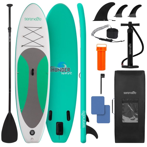 SereneLife 10’ Inflatable Stand Up Paddle Board with Premium SUP Accessories - 32” Wide Stable Design with Non-Slip EVA Deck Pad, for Youth and