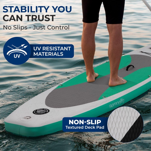 SereneLife 10’ Inflatable Stand Up Paddle Board with Premium SUP Accessories - 32” Wide Stable Design with Non-Slip EVA Deck Pad, for Youth and