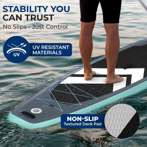 SereneLife 10’ Inflatable Stand Up Paddle Board with Premium SUP Accessories - 32” Wide Stable Design with Non-Slip EVA Deck Pad, for Youth and