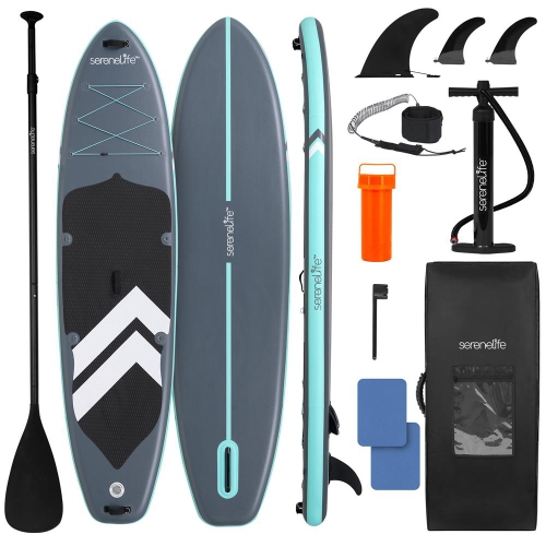 SereneLife Inflatable Stand-Up Paddle Board – 11'6" x 35" Extra Wide SUP for Families – 440 lb Capacity, Non-Slip Deck, Backpack, Paddle, Pump &