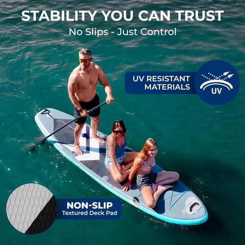 Planche à rame gonflable de SereneLife – 11 pi 6&nbsp;po x 35&nbsp;po très large SUP pour les familles – capacité 440&nbsp;lb, plateforme