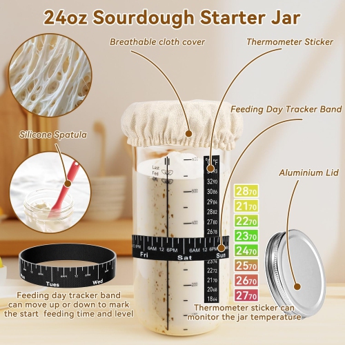 Sourdough Starter Kit, Silicone Banneton Bread Proofing Basket Set of 2, Sourdough Starter Kit Beginners with 10pcs Bread Bags for Baking Lovers