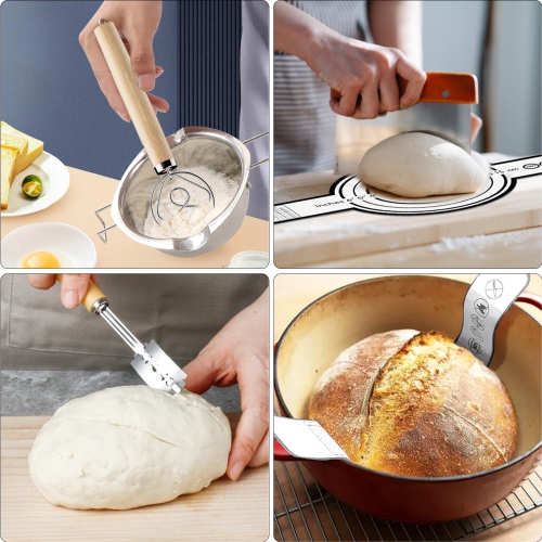 Sourdough Starter Kit, Silicone Banneton Bread Proofing Basket Set of 2, Sourdough Starter Kit Beginners with 10pcs Bread Bags for Baking Lovers