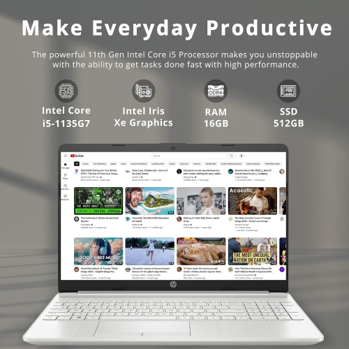 Refurbished Excellent - HP 15.6" HD Touchscreen Laptop, 11th Gen Intel Core i5-1135G7, 512GB PCIe SSD, 16GB RAM, Backlit Keyboard, Iris Xe Graphics,