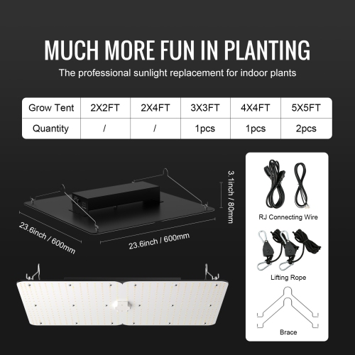 VEVOR 400W LED Grow Light, Full Spectrum Dimmable, High Yield Samsung 2B1B Diodes Growing Lamp for Indoor Plants Seedling Veg Growing, Daisy Chain