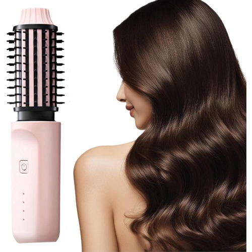 Brosse à friser sans fil pour fer à friser, brosse de voyage pour boucles, fer à friser portatif 3-en-1, brosse thermique sans fil, tube à friser