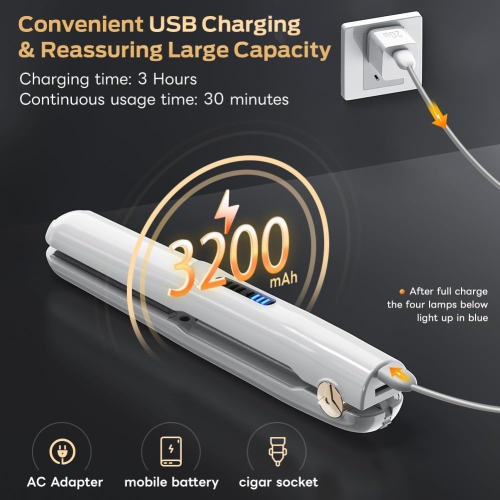 Fer plat sans fil et fer à friser 2 en 1, fer plat miniature sans fil en céramique, outil de voyage portatif pour les boucles droites pour les