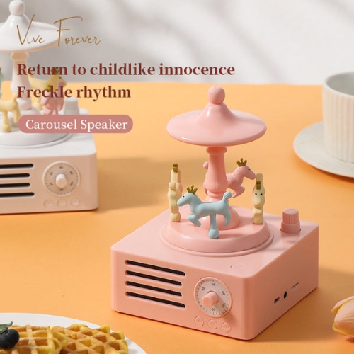 Carousel Bluetooth Speaker - Rotating Music Box Design, Bluetooth 5.0, 1500mAh Battery, Long-lasting Battery Life, Creative Audio Desktop Decoration,