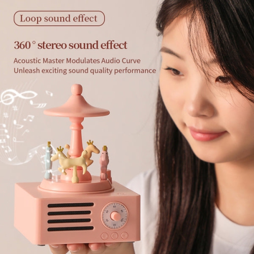 Carousel Bluetooth Speaker - Rotating Music Box Design, Bluetooth 5.0, 1500mAh Battery, Long-lasting Battery Life, Creative Audio Desktop Decoration,