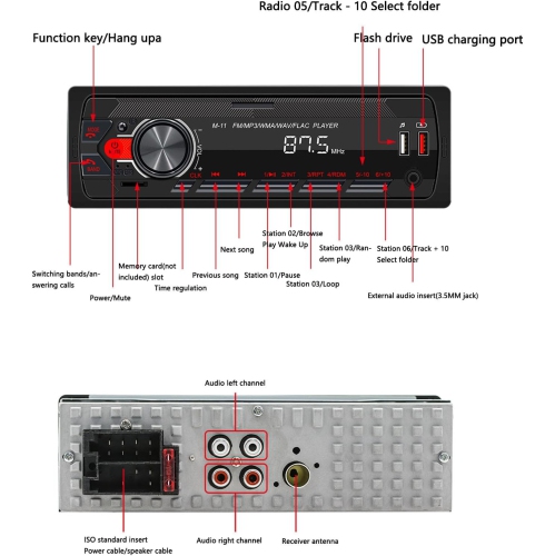 12&nbsp;V Éclairage coloré Lecteur MP3 Bluetooth radio multifonction + lecture de carte/U + chargement de téléphone mobile essentiel pour la voiture