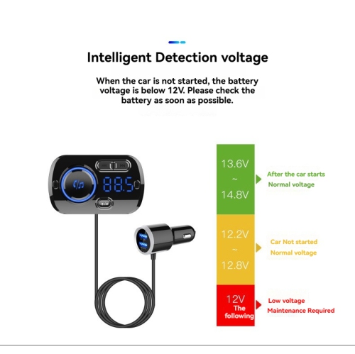 Émetteur FM Bluetooth pour l'auto, sans fil, mains libres Bluetooth 5,0 1,2&nbsp;po, lecteur MP3 LCD, chargement rapide USB 3,0 accessoires pour