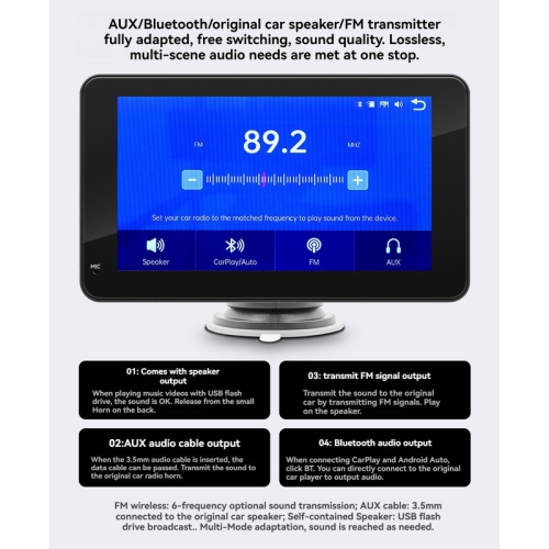 Écran portatif CarPlay, écran sans fil Apple CarPlay et Android Auto dans l'auto, lecteur multimédia Bluetooth MP5, radio d'auto à écran tactile de
