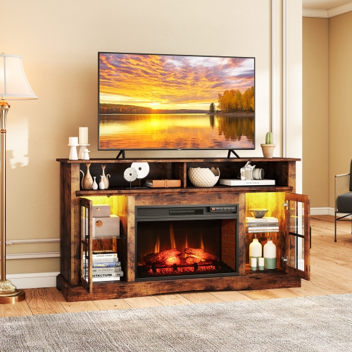 Gymax Fireplace TV Stand w/ Remote Controls & Thermostat Storage Cabinets