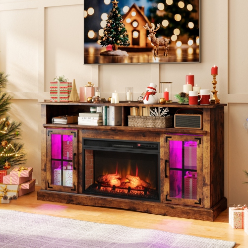 Gymax Fireplace TV Stand w/ Remote Controls & Thermostat Storage Cabinets