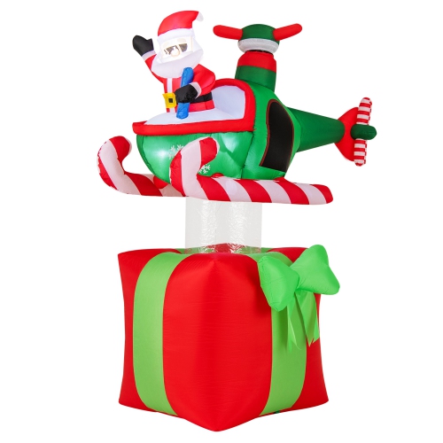 GYMAX  6 Ft Christmas Inflatables Santa Claus W/ Helicopter On Gift Box