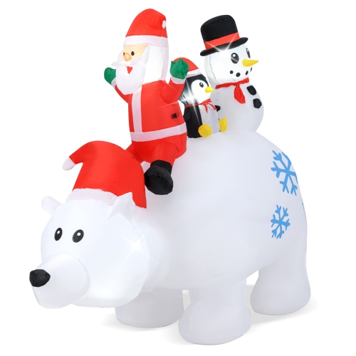 Gymax 6 Ft Christmas Inflatable Animated Santa Penguin & Snowman Riding Polar Bear Outdoor