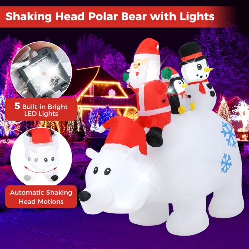 Gymax 6 Ft Christmas Inflatable Animated Santa Penguin & Snowman Riding Polar Bear Outdoor