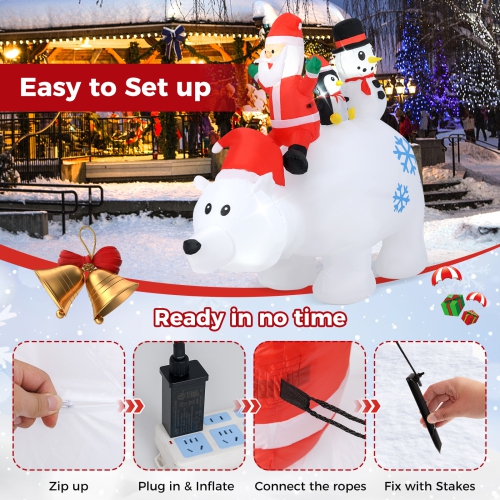 Gymax 6 Ft Christmas Inflatable Animated Santa Penguin & Snowman Riding Polar Bear Outdoor