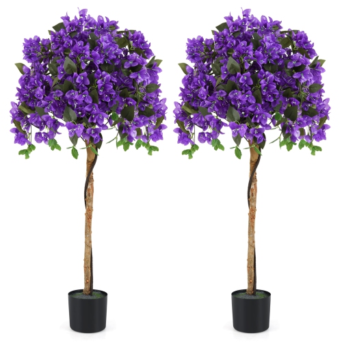 GYMAX  53" Artificial Azalea Tree Faux Floral Plant W/ Azalea Flowers Nursery Pot In Red