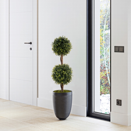 Gymax Set of 2 Artificial Double Topiary Ball Trees 3 FT Faux Boxwood Topiary Tree