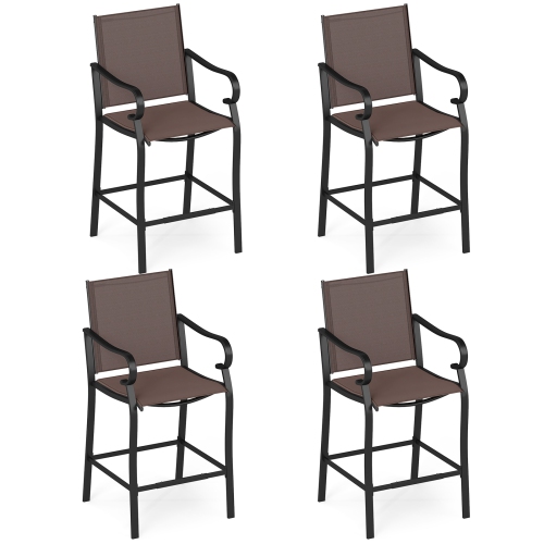 GYMAX  Outdoor Counter Height Bar Stools Set Of 4 W/ Back Armrest & Footrest