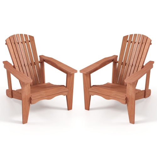 GYMAX  2PCs Solid Wood Garden Chair W/ High Backrest Wide Armrests & Contoured Seat