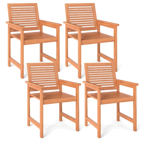 GYMAX  Patio Chairs Set Of 4 Outdoor Wooden Dining Chairs W/ Inclined Backrests