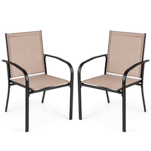 GYMAX  Outdoor Dining Chairs Set Of 2 W/ Breathable Fabric Armrests High Back