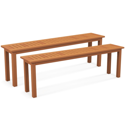 Gymax Set Of 2 59'' Long Patio Dining Bench w/ Teak Oil Finish & Slat Seat Accent Entryway