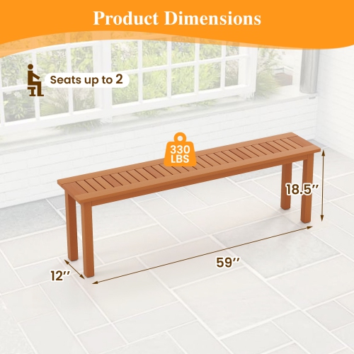 Gymax Set Of 2 59'' Long Patio Dining Bench w/ Teak Oil Finish & Slat Seat Accent Entryway