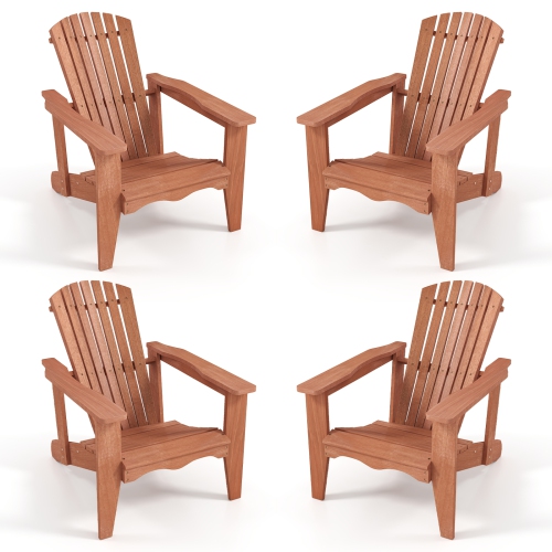 GYMAX  4PCs Solid Wood Garden Chair W/ High Backrest Wide Armrests & Contoured Seat