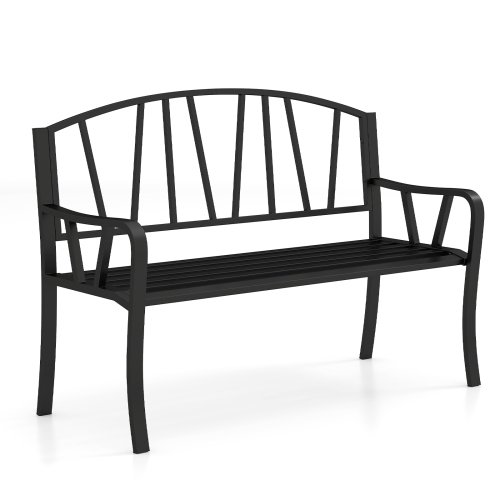 GYMAX  51" Metal Garden Bench Patio Slatted Bench for 2-3 People & Park-Style Loveseat