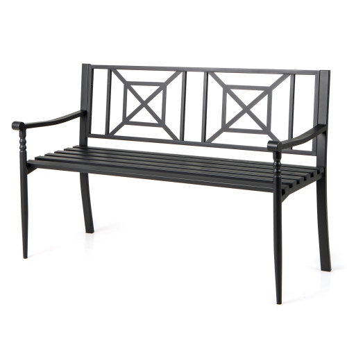 GYMAX  51" Metal Bench Slatted Garden Bench for 2-3 People Patio Park-Style Loveseat