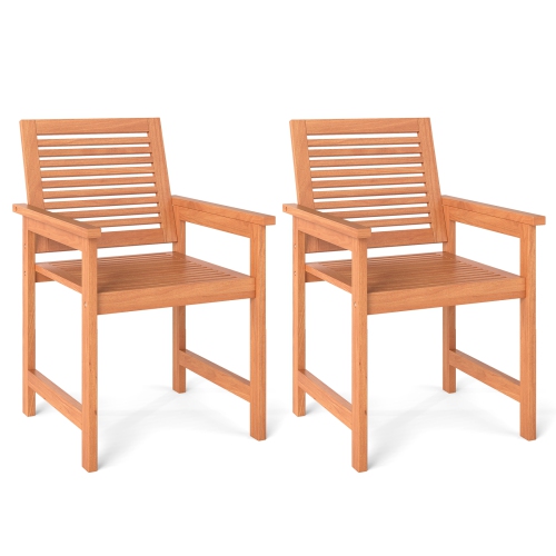 GYMAX  Patio Chairs Set Of 2 Outdoor Wooden Dining Chairs W/ Inclined Backrests