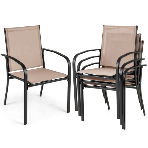 GYMAX  Outdoor Dining Chairs Set Of 4 W/ Breathable Fabric Armrests High Back