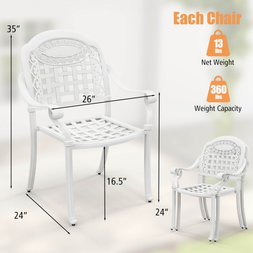 Gymax Set Of 2 Patio Cast Aluminum Armrest Chairs Dining Stackable Outdoor White