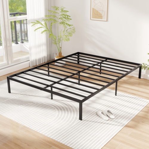 Gymax Queen Size Metal Bed Frame Heavy Duty Support Slats Mattress Foundation