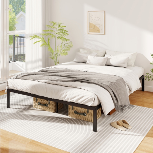 Gymax Queen Size Metal Bed Frame Heavy Duty Support Slats Mattress Foundation