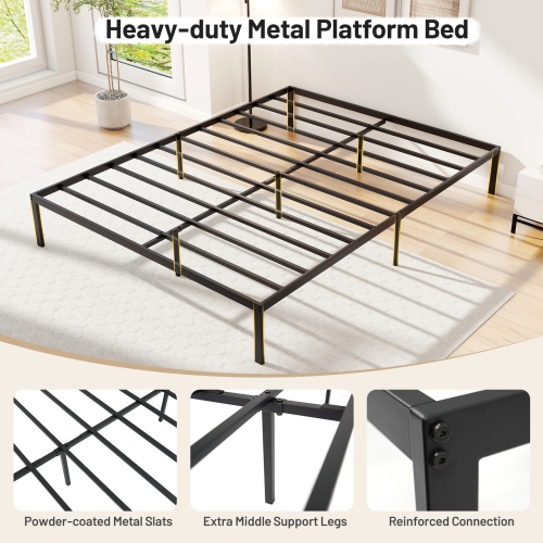 Gymax Queen Size Metal Bed Frame Heavy Duty Support Slats Mattress Foundation
