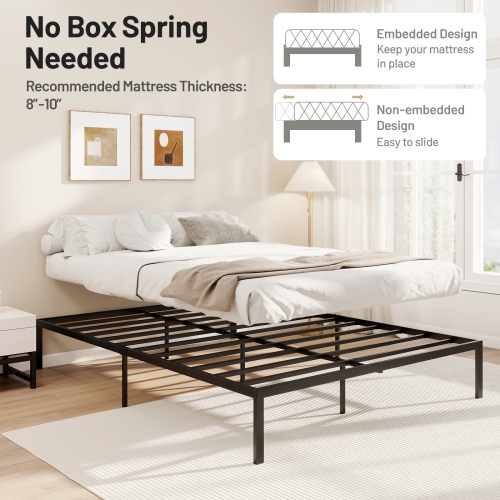 Gymax Queen Size Metal Bed Frame Heavy Duty Support Slats Mattress Foundation