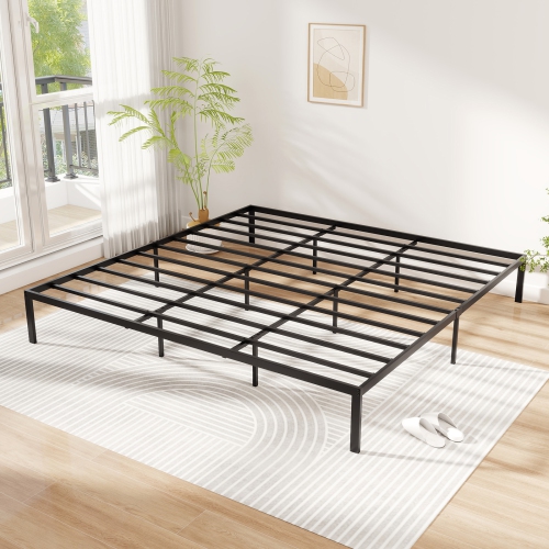 Gymax King Size Metal Bed Frame Heavy Duty Support Slats Mattress Foundation