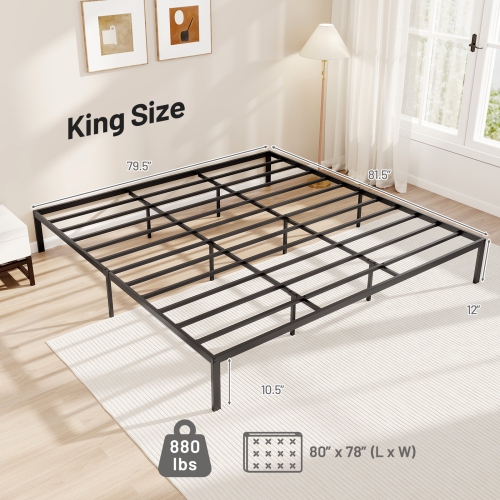 Gymax King Size Metal Bed Frame Heavy Duty Support Slats Mattress Foundation