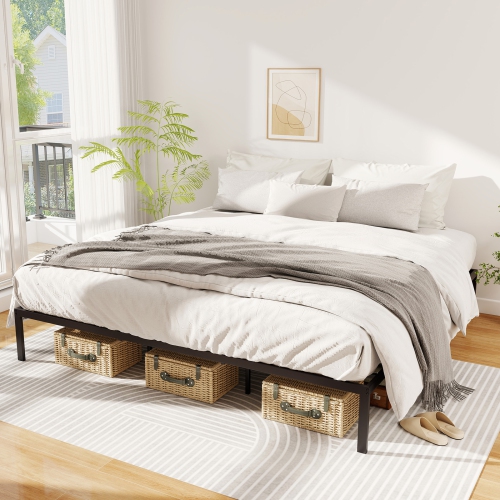 Gymax King Size Metal Bed Frame Heavy Duty Support Slats Mattress Foundation