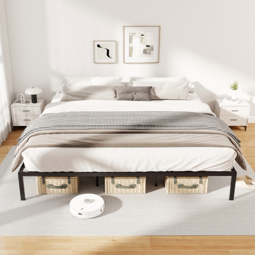 Gymax King Size Metal Bed Frame Heavy Duty Support Slats Mattress Foundation