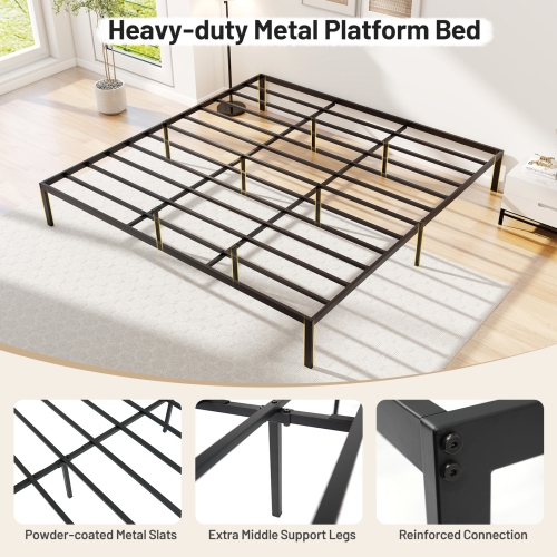 Gymax King Size Metal Bed Frame Heavy Duty Support Slats Mattress Foundation