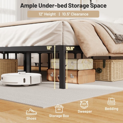 Gymax King Size Metal Bed Frame Heavy Duty Support Slats Mattress Foundation