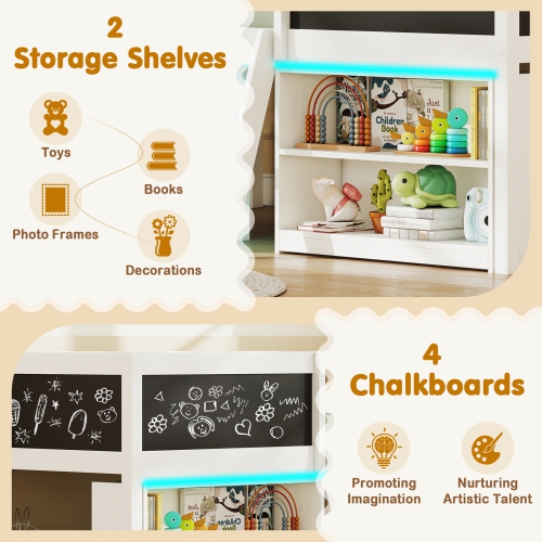 Gymax Low Loft Bed Twin Size Wooden Bed Frame Kid's Cabin Bed w/ Bookcases