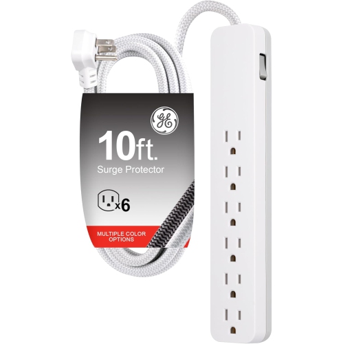 GE 6-Outlet Surge Protector, 10 Ft Braided Extension Cord